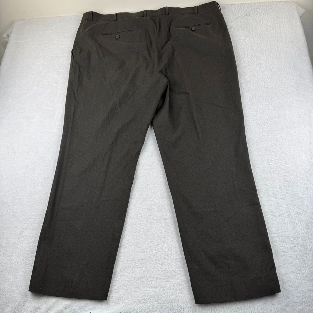 Stafford Linen Blend Trousers Mens 44x30 Brown Classic‎ Fit Flat Front Pants
